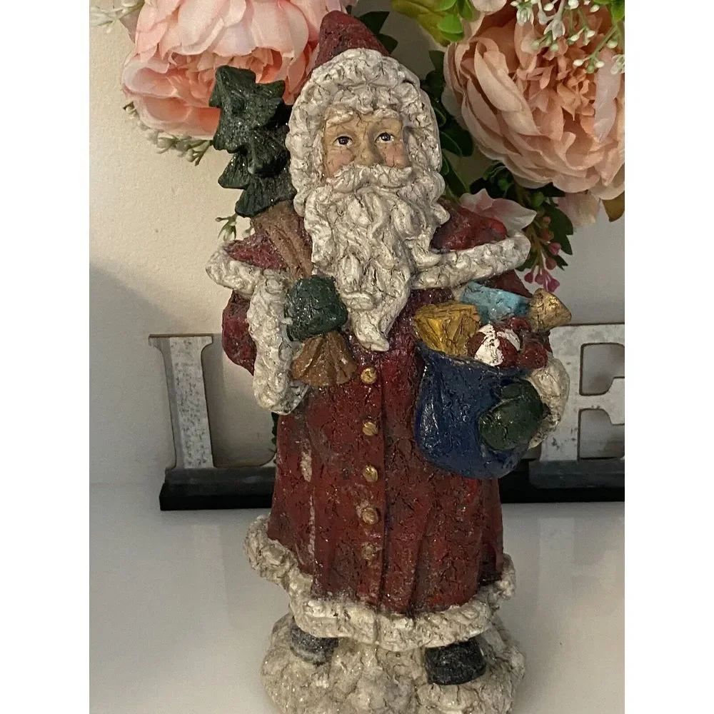 Vintage Santa Claus Statue With‎ Bag Of Toys And Tree Resin 10